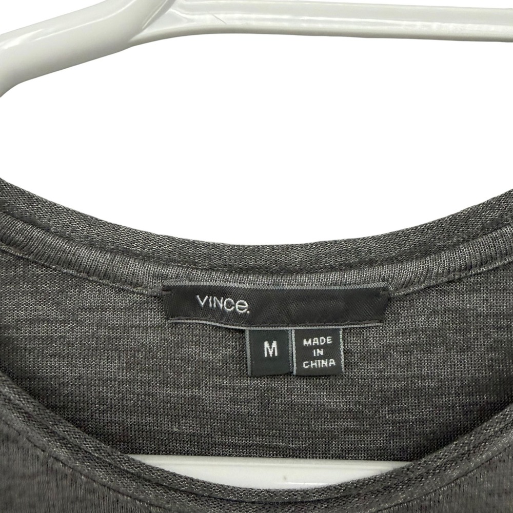 Vince Womens Charcoal Grey Space Dye Long Sleeve Crewneck Back Pleat Top Size M - Picture 3 of 6